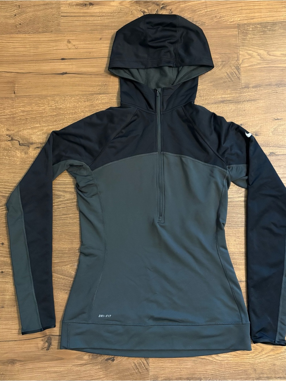 Nike Black and Dark Gray Half-Zip Hooded Performance Top